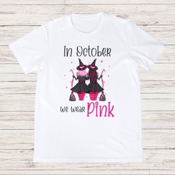 In October We Wear Pink| Witch T-shirt| Brest Cancer Awareness| Halloween - Picture 2 of 2